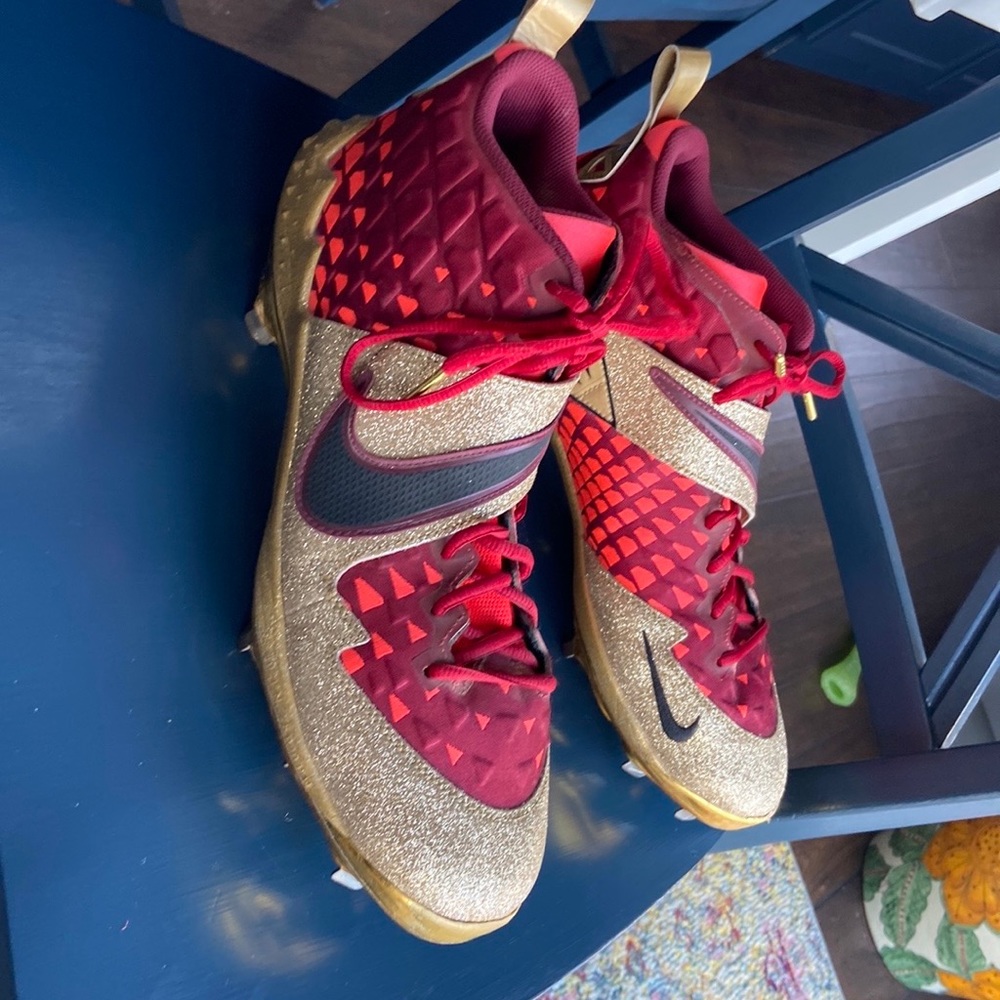 Nike-Trout-baseball cleats-Red/Gold- sz.14